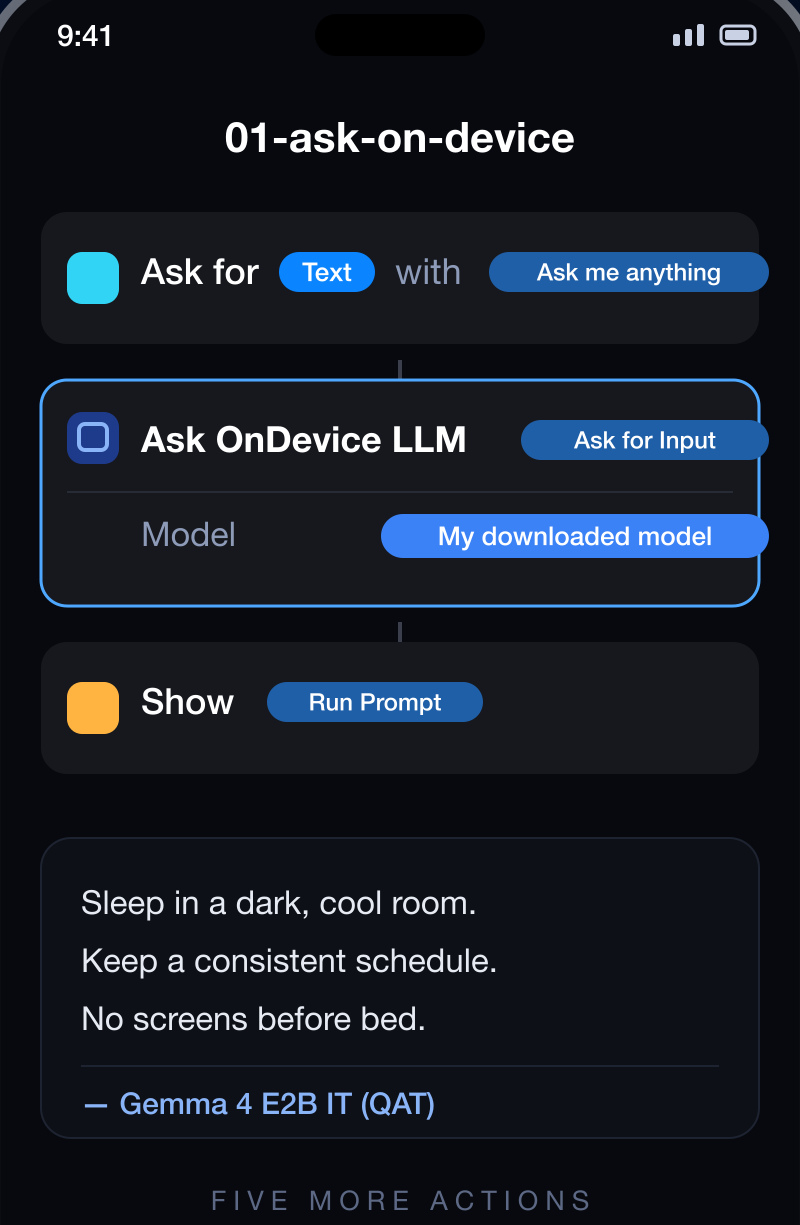 An Apple Shortcut using OnDevice LLM as one of its steps